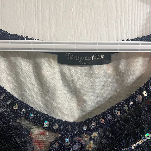 Women's blouse, Temptation Italy, Dark blue, floral, sparkly, Medium - Picture 3 of 3